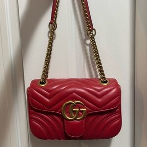 Designer Inspired Red Quilted Leather Shoulder Bag
